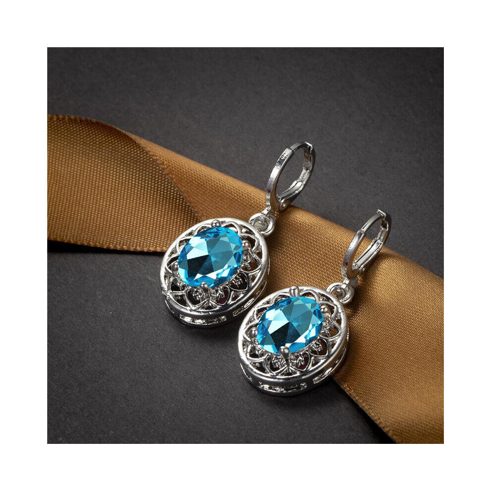 Crystal Rainbow Stone Hoop Earrings Classic Silver Engagement Earrings Dainty Oval Zircon Flower Earrings For Women