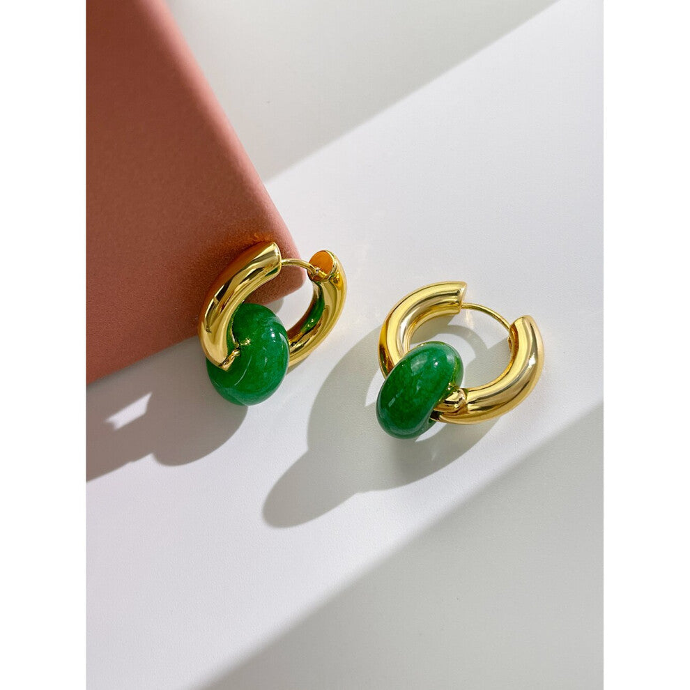 Peri'sbox Multicolor Natural Stone Colour Thick Hoop Huggie Earrings for Women Statement Donut Beads Gem Earrings Hoops