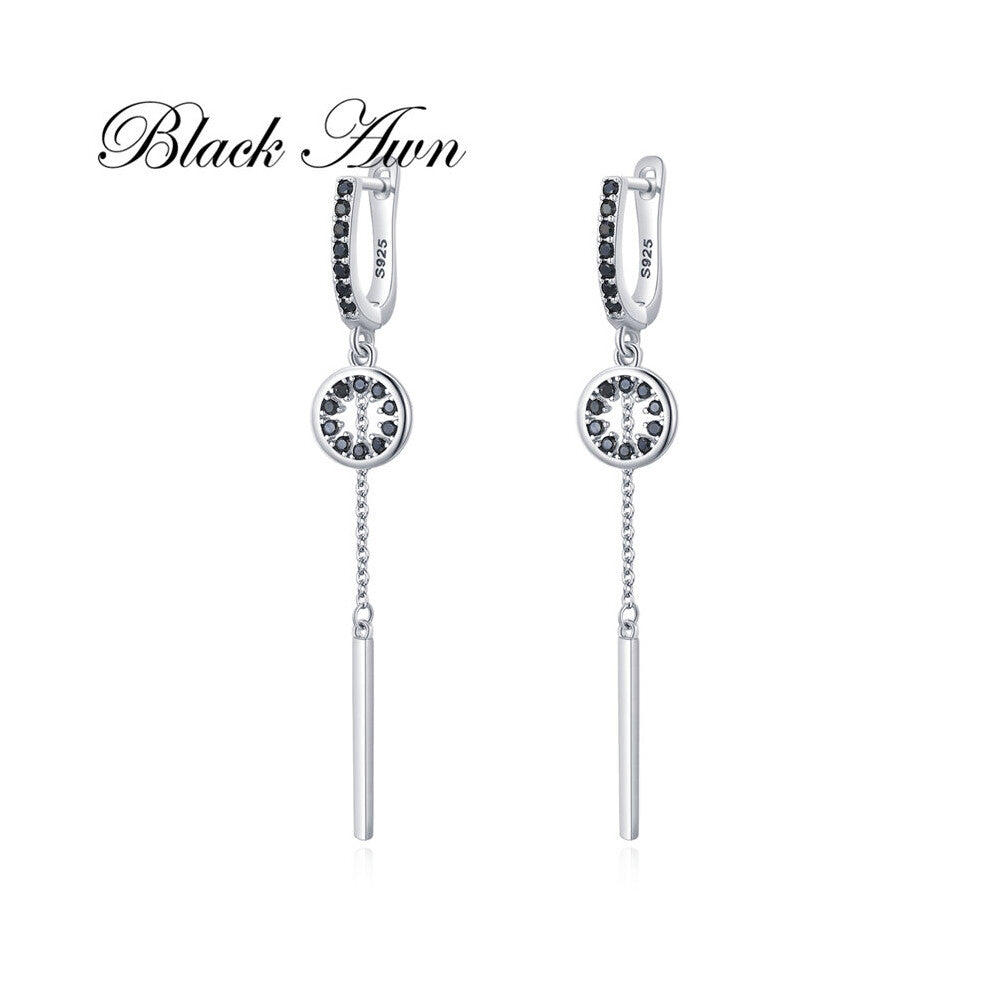 Awn Hoop Earrings for Women Classic Silver Spinel Engagement Jewelry I214