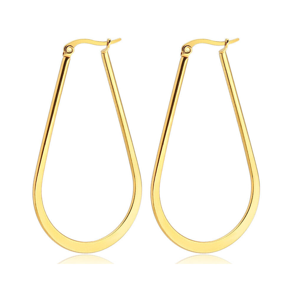 (Green) Stainless Steel Bohemian Long Big Hoop Earrings for Women Filled Geometry Hoops Earring Wedding Party Jewelry Gift