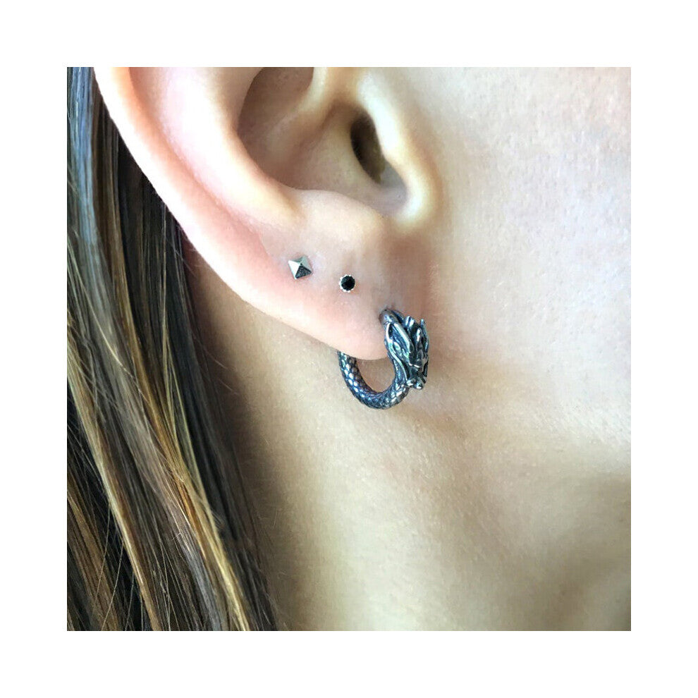 Dragon Hoop Earrings, Hoop Earrings, Huggie Earrings, Huggie Hoop,Gothic Jewelry, Mens Hoops, Dragon Earrings,Snap Closure Hoops