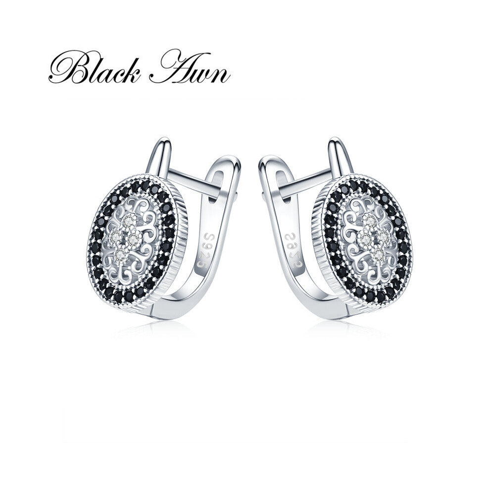 Awn Classic Silver Oval Spinel Engagement Hoop Earrings for Women Jewelry Bijoux I149