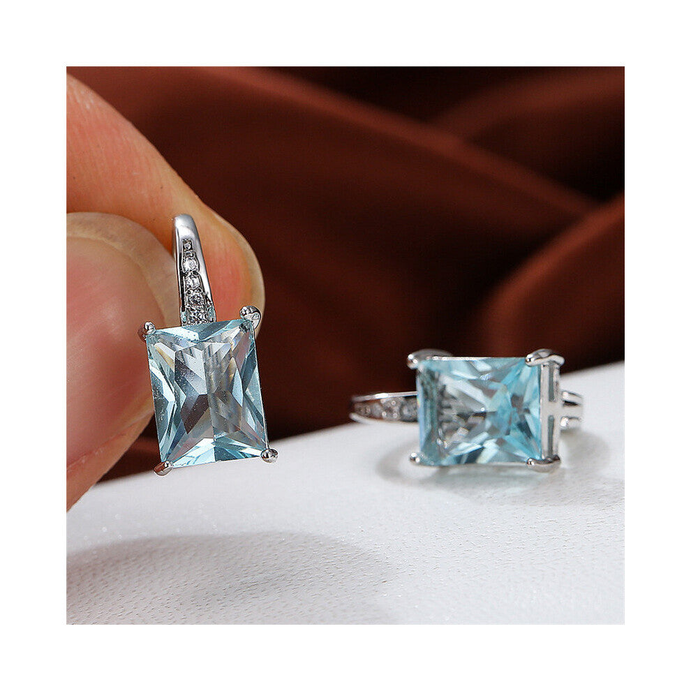 Female Crystal Hoop Earrings Multicolor Zircon Square Stone Earrings Boho Silver Engagement Earrings For Women Gift