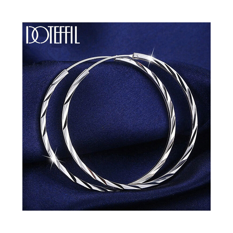 925 Sterling Silver 35-50mm Round Circle Hoop Earrings For Women Gift Charm Engagement Wedding Jewelry