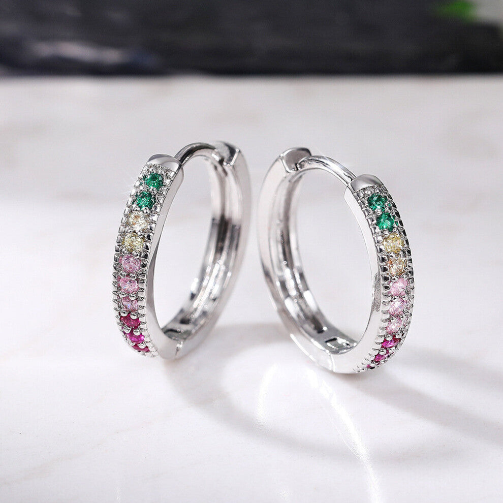 Colorful Rhinestone Hoop Earrings For Women Small Circle Zirconia Earrings Girl Party Engagement Jewelry