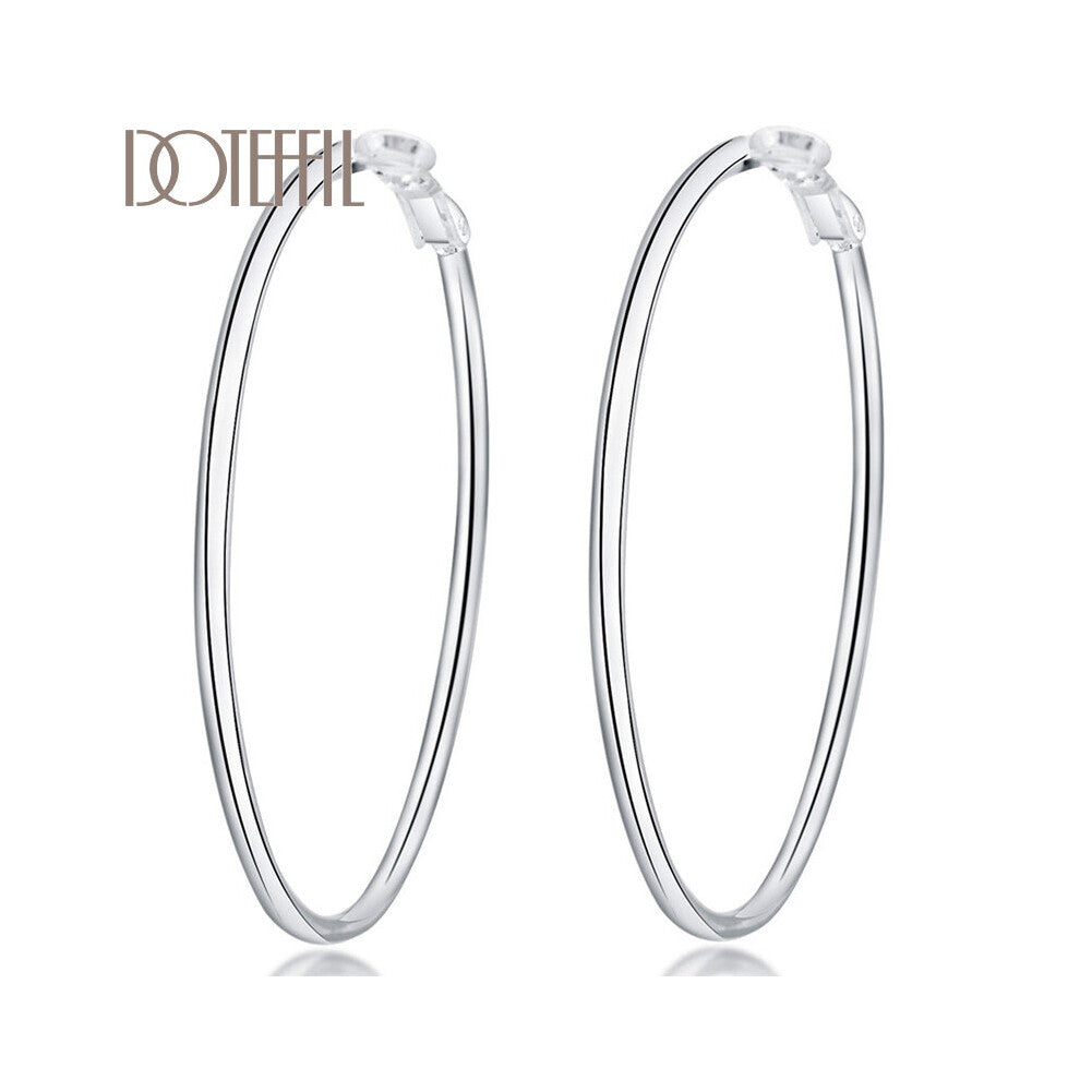 925 Sterling Silver Smooth 50-60-70-80mm Round Circle Hoop Earrings For Women Charm Engagement Wedding Jewelry