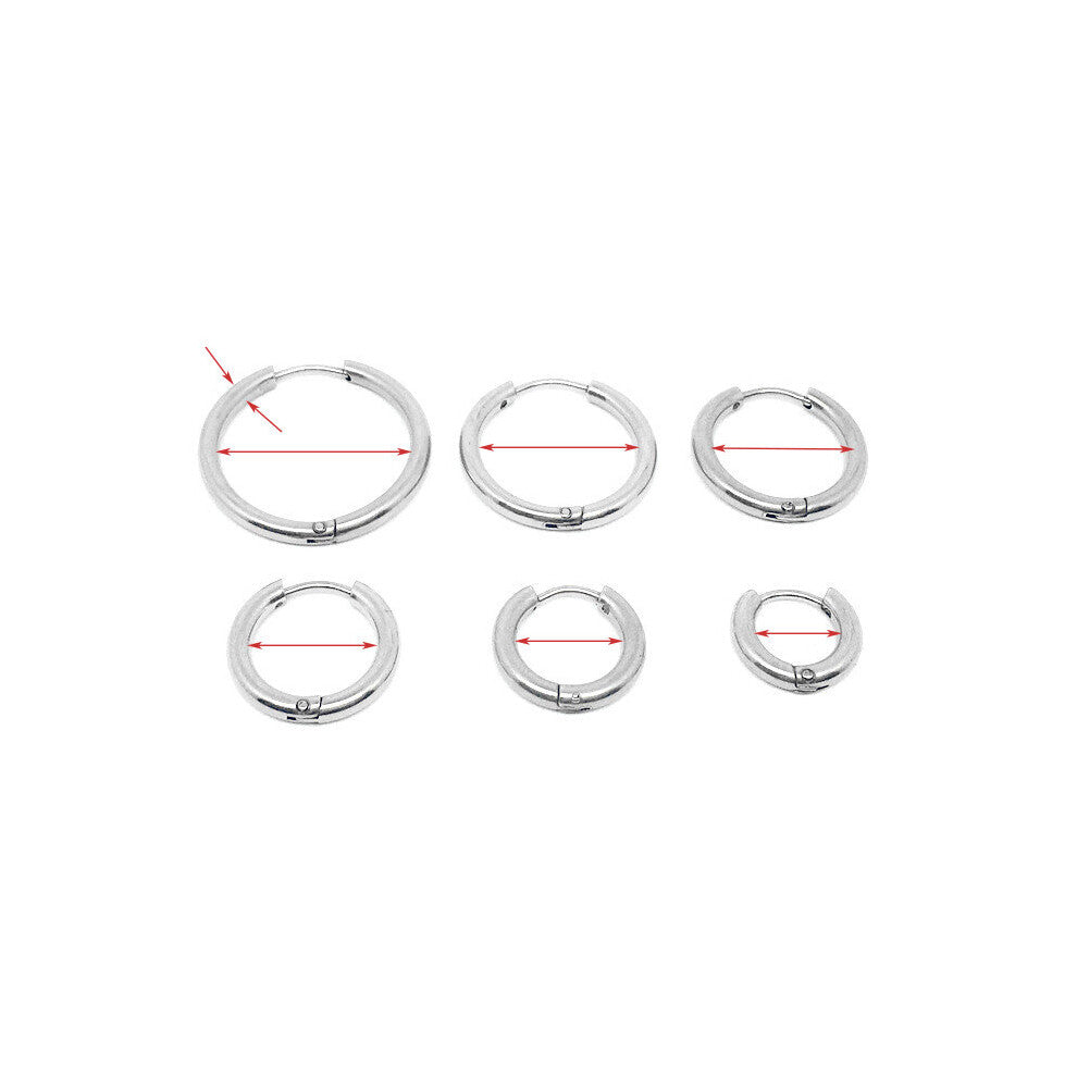 (Gold) 5PCS 316L Stainless Steel Hypoallergenic Round Circle Earring Hoops 8-20mm Buckle Ear Ring Huggie Earring Piercing