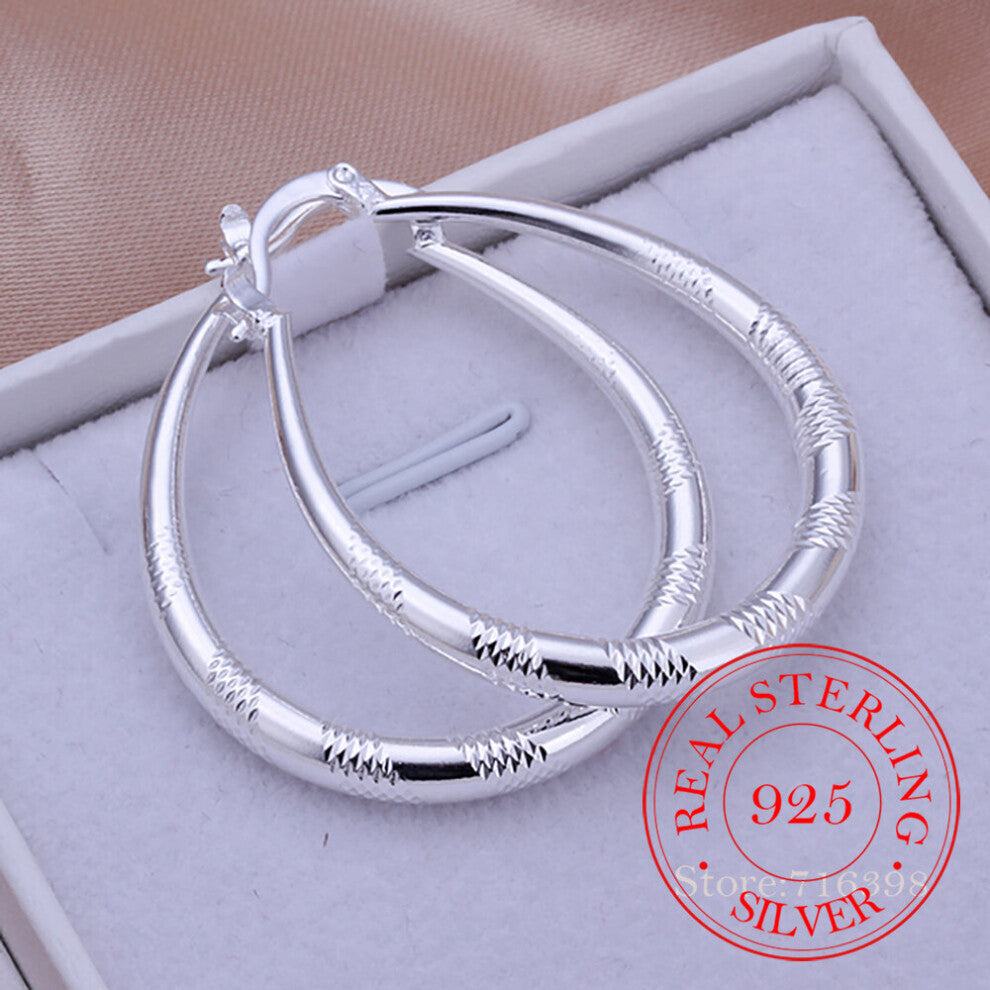 925 Sterling Silver Grain Circle Hoop Earrings For Women Lady Gift Charm Silver Wedding Jewelry