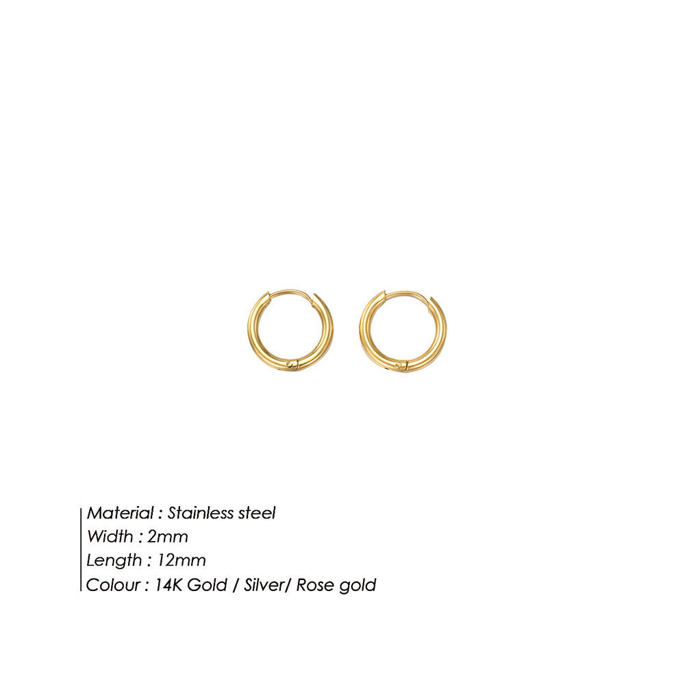 (Green) eManco 12-14-18MM Stainless Steel Ear Buckle for Women Classic Small Steel Earrings Stud Thin Hoops Earrings Jewelry Gift