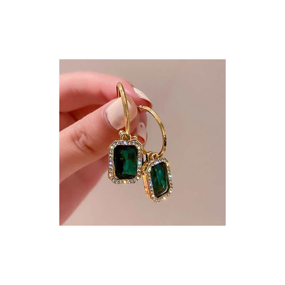 RAMI High Silver Hoop Earring Green CZ Crystal Earrings for Women Engagement Party Drip Oil Enamel Jewelry
