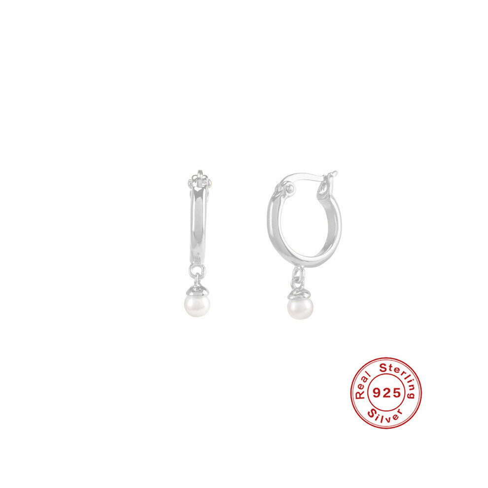 Pearl Pendant Earrings For Women 925 Sterling Silver Piercing Earrings Hoops Pendientes Plata Lovely Wedding Jewelry