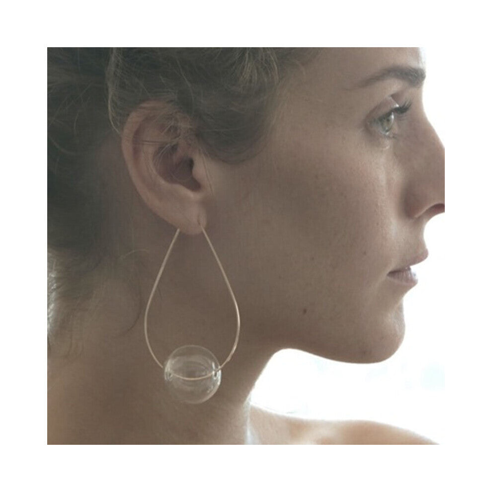 Large Water Drop Shape Clear Glass Ball Hoop Earrings For Women Unique Wire Bubbles Earrings Gift For Her
