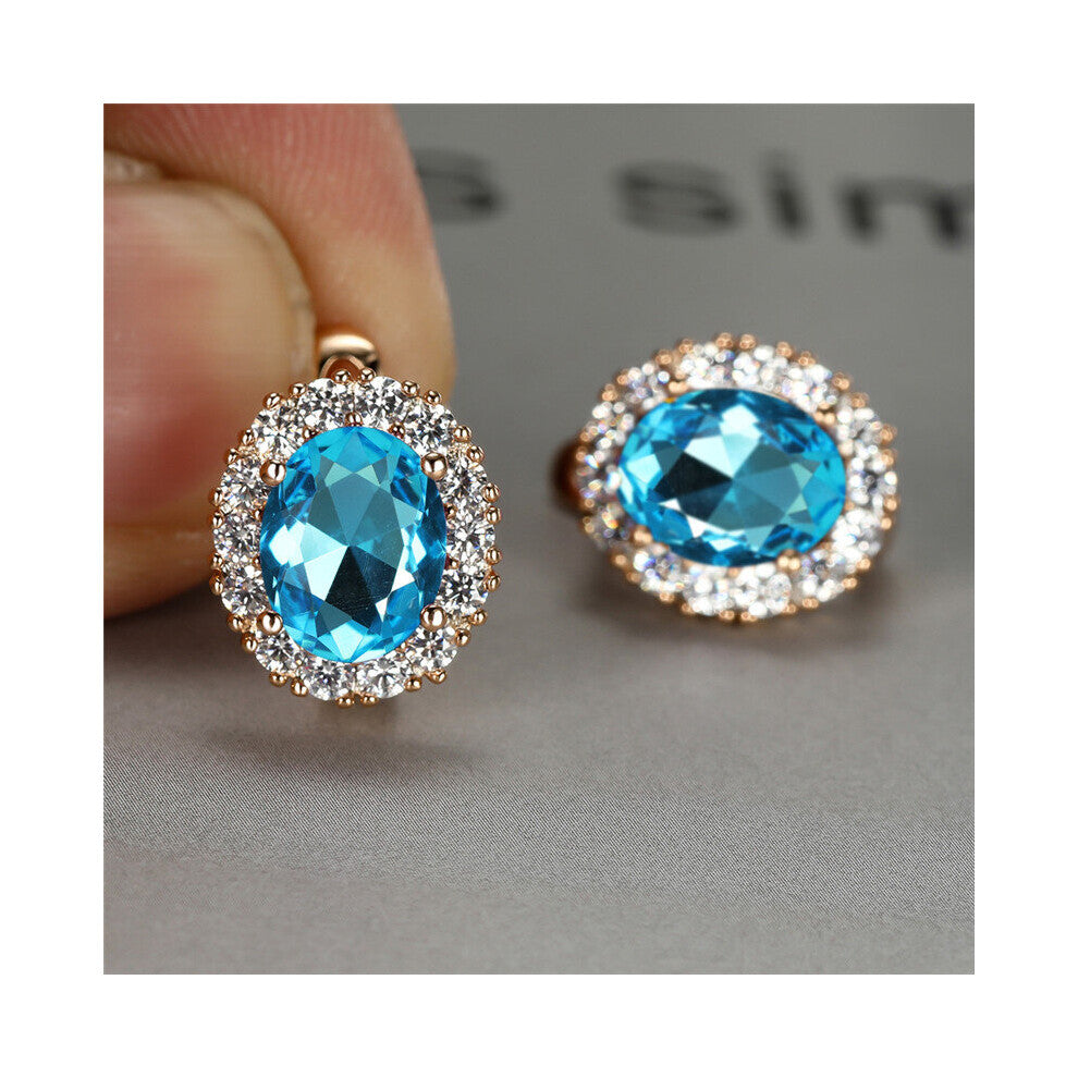 Rose Engagement Earrings Rainbow Zircon Oval Stone Hoop Earrings Female Multicolor Crystal Earrings For Women