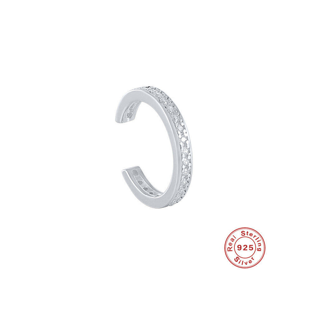 F.I.N.S Rows Zircon Stone C Shape Ear Cuffs for Non Pierced Ears 925 Sterling Silver Catilage Clip Earrings for Women