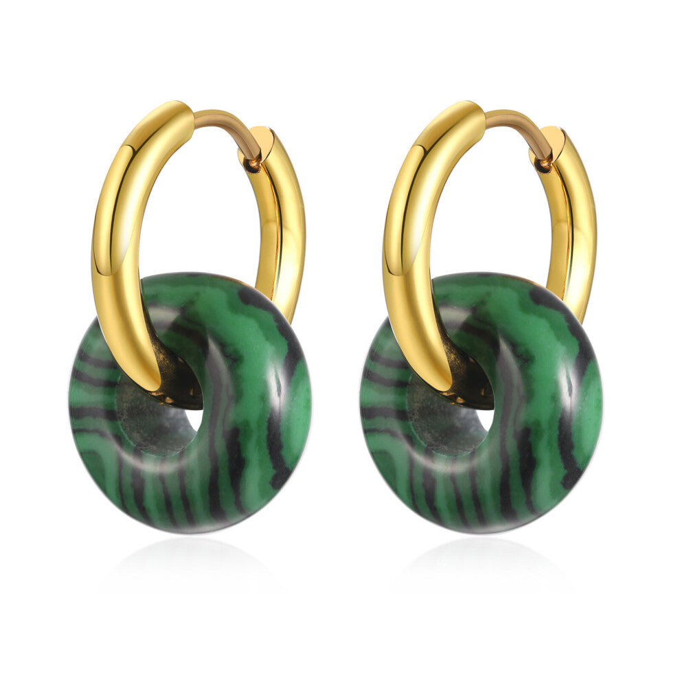 Natural Stone Circle Dangling Huggie Earrings, Women Interlinked Hoops, Stainless Steel Jewelry,Birthday Gift Waterproof