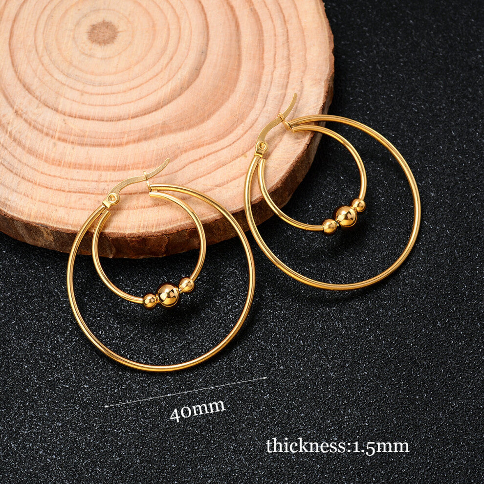 316l Stainless Steel Earrings Hoops With Ball Earing Double Layer Different Circle Round Big Large Thick Hoop Earring