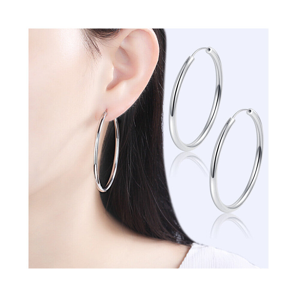 Big Ear Hoop 925 Sterling Silver Earrings Glossy Female Earrings, Charm Jewelry Gift