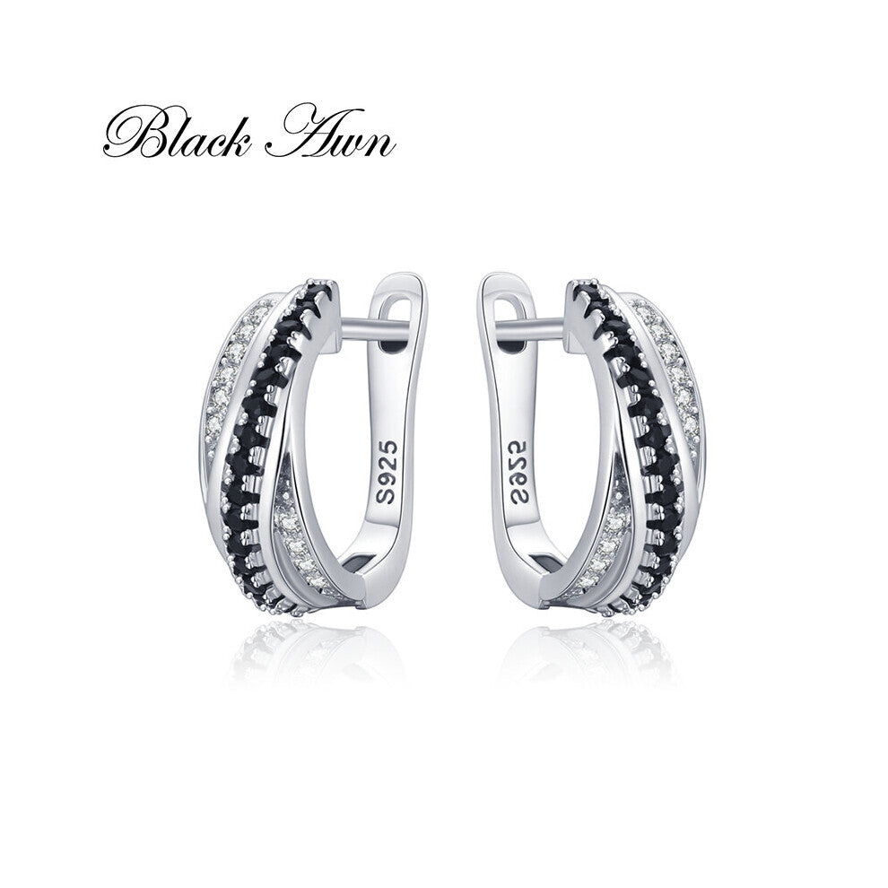Awn Hoop Earrings for Women Classic Silver Spinel Engagement Jewelry I207
