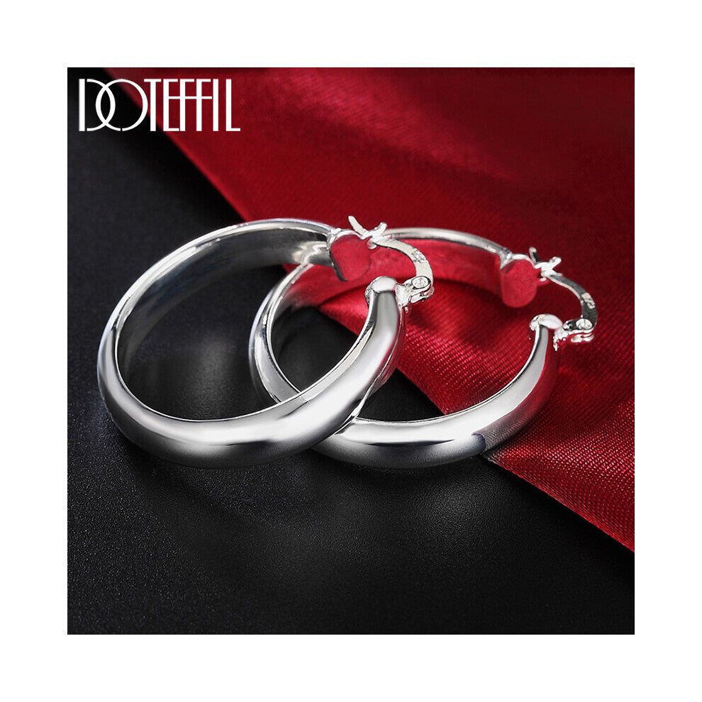 925 Sterling Silver 35mm Circle Smooth Hoop Earrings For Women Lady Gift Charm Engagement Wedding Jewelry