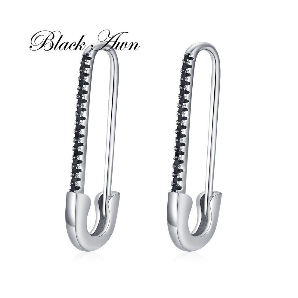 Awn Hoop Earrings for Women Classic Silver Spinel Engagement Jewelry I253