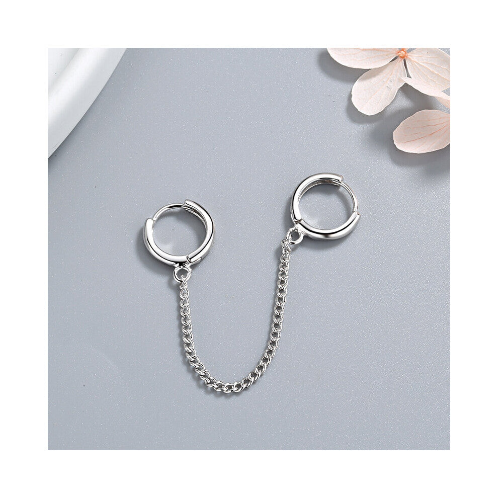 Women's Double Ear Hole Piercing Hoop Earrings Smooth Hoops Chain Connected Charming Earring Jewelry