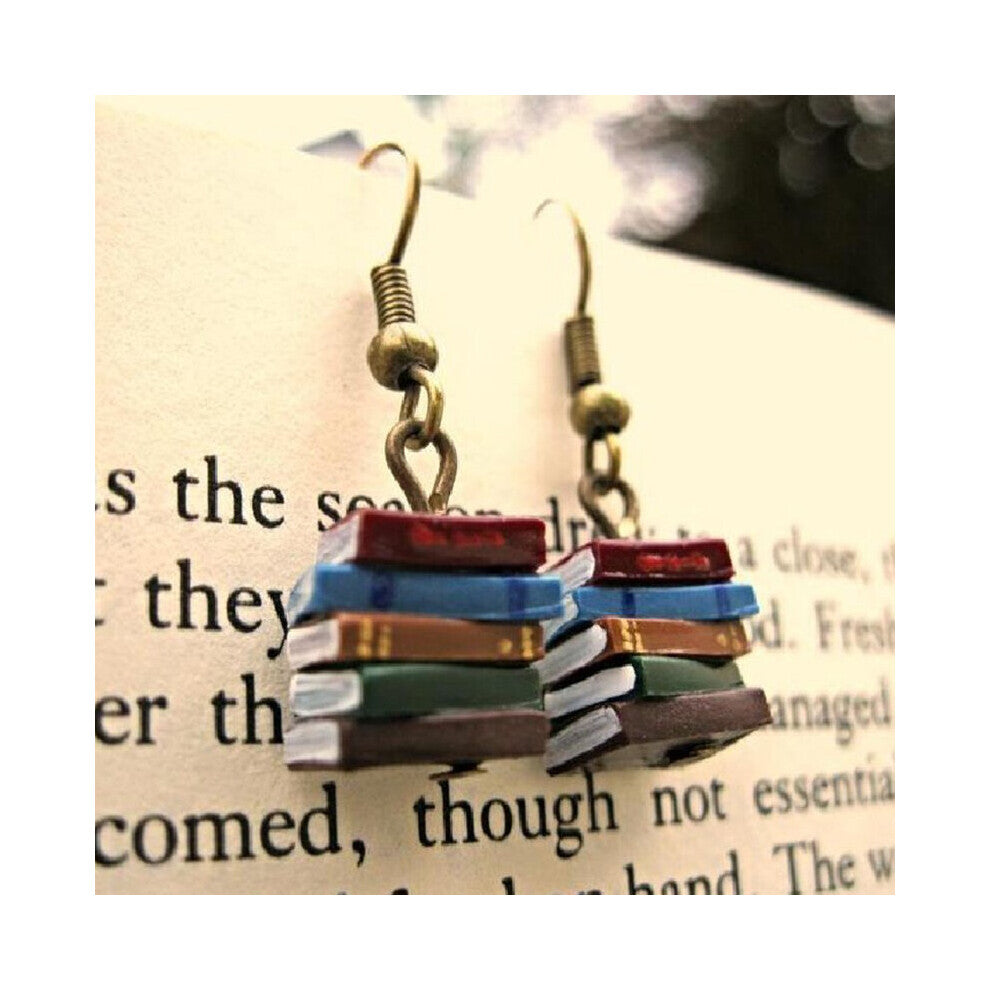 School Retro Library Pile Of Books Earrings Personality Multicolor Books Earrings Jewelry Accessories