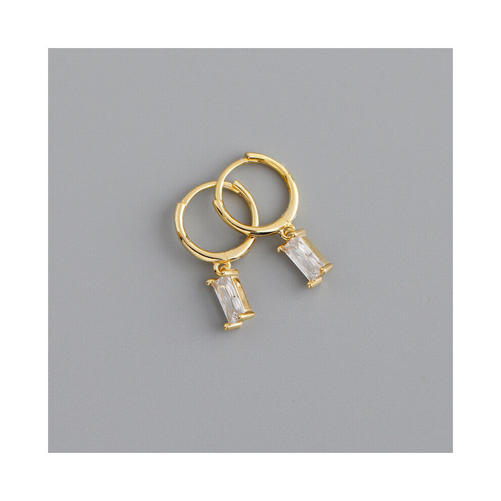 Thin Hoop Earrings For Women Colorful Square Zircon Stone Pendants Golden-White Huggie Small Pierce Ear Hoops