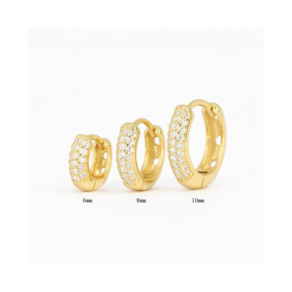 (Light Yellow Gold Color) 925 Sterling Silver Pave CZ Stone Thick Hoop Earrings For Women Minimalist Mini Cartilage Chunky Earring Hoops Gift