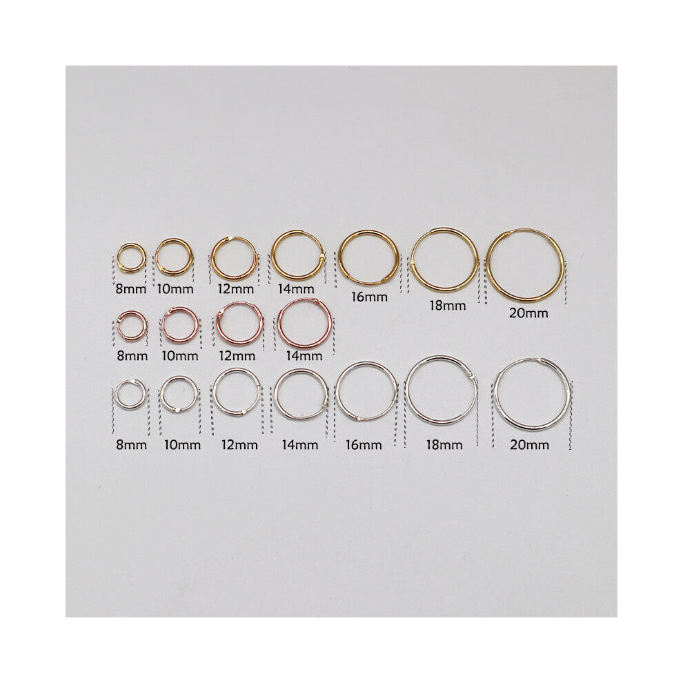 (White, Rhodium Plated) Golden-Gold color-Rose color-Black-925 Sterling Silver Ear Bone Hoop Earrings Mini Small Round Circle Earrings Hoops