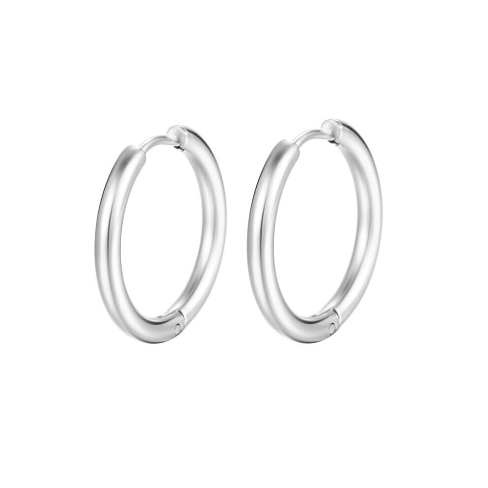 (Black) EHSHIR 316L Stainless Steel Round Earrings For Women Classic Ear Buckles Hoops brinco masculino ???