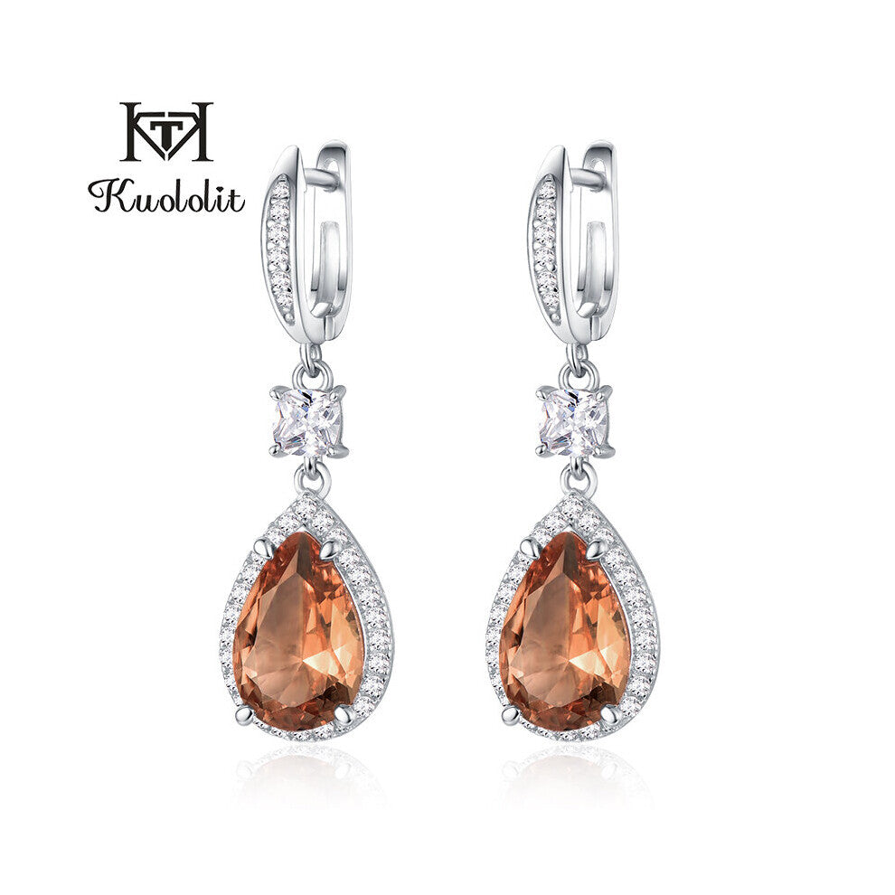 Kuololit Drop Diaspore Gemstone Clip Earrings for Women Solid 925 Sterling Silver Change Engagement Gift Fine Jewelry