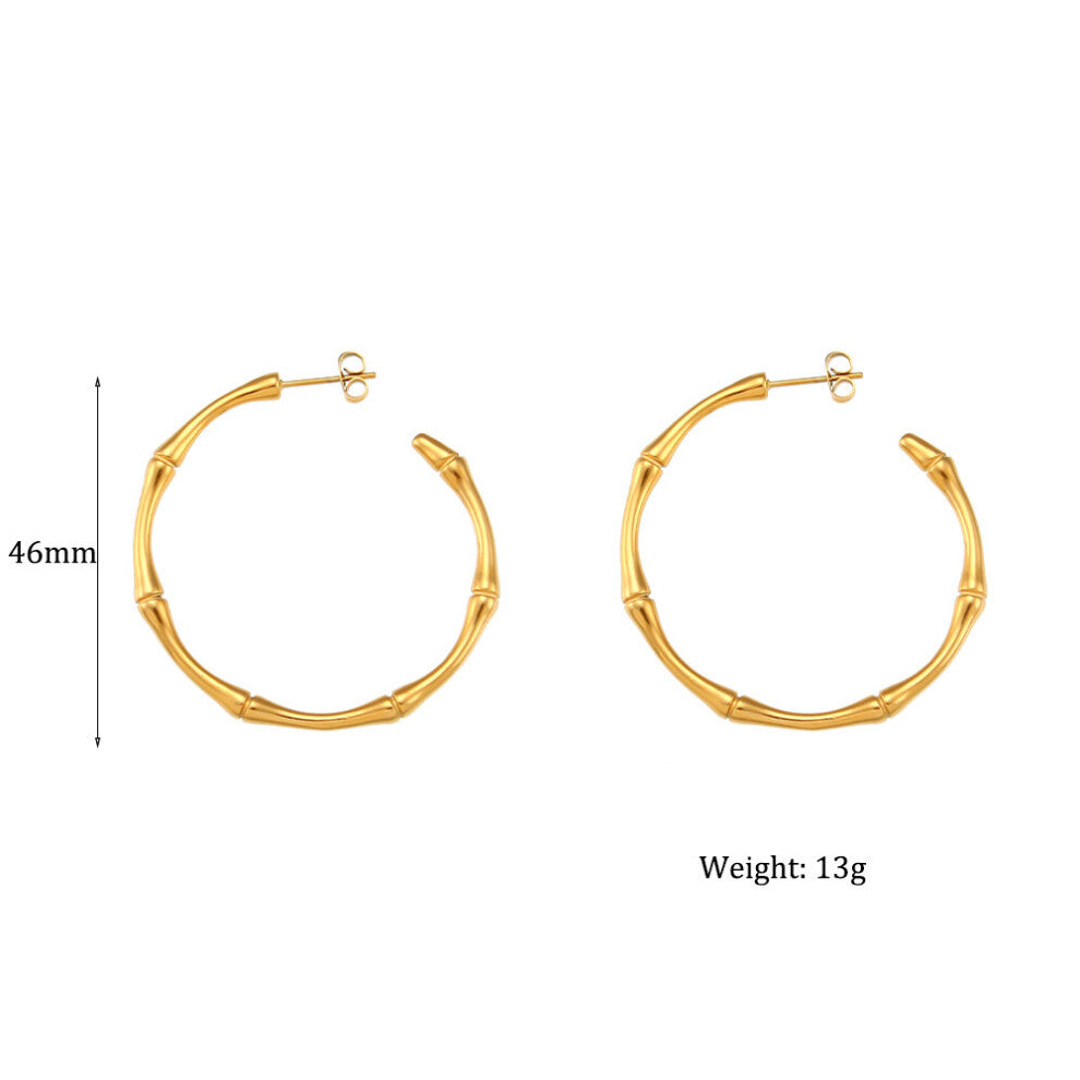Minimalist Basic Thin Bamboo Large Hoop Earrings For Women Stainless Steel Plated Waterproof Female Big Hoops