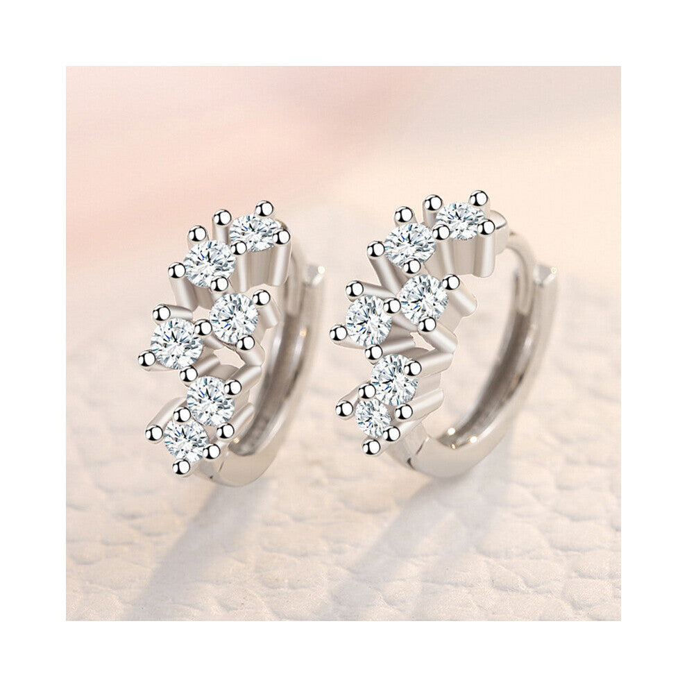 100% Real 925 Sterling Silver Crystal Circle Earring For Women Making Jewelry Gift Wedding Party Engagement