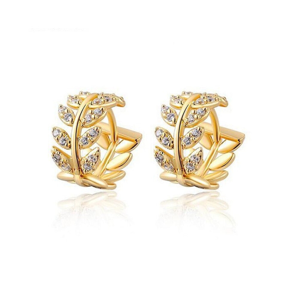 Leaves Circle Zircon Leaf Studs Earrings Jewelry Earrings for Women Wedding Engagement Anniversary Gift