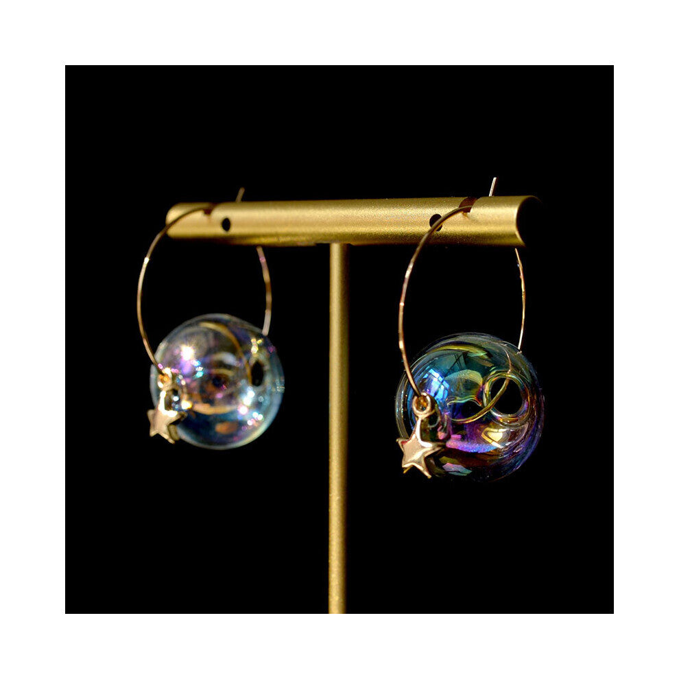 Sweet Soap Bubble Star Hoop Earrings For Women Jewelry Hand Blown Glass Ball Mini Earrings Girls Femme
