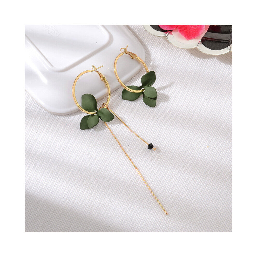 Painted Flower Asymmetric Earrings For Women Small Hoops Eardrop Long Chain Tassel Hanging Earring