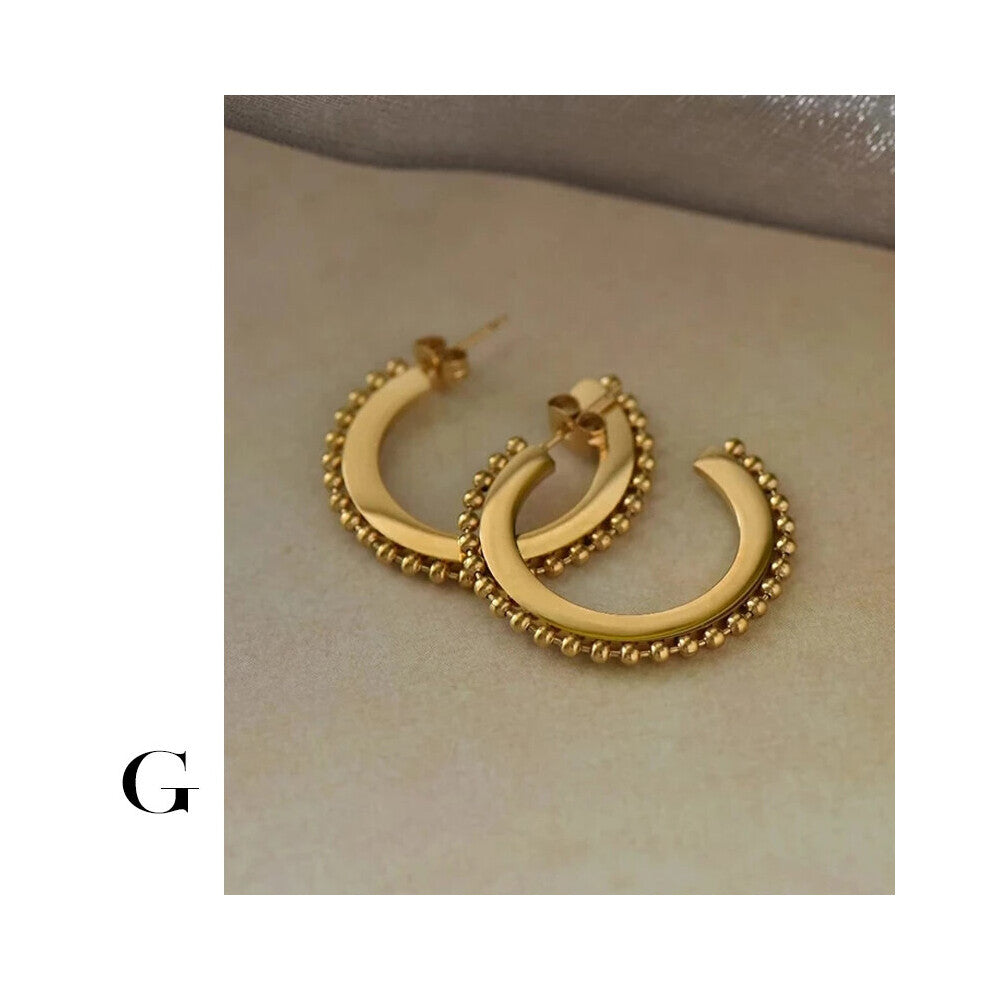 Stainless Steel Small Beads Circle Hoop Earrings for Women Minimalist Geomrtic Earrings Hoops Street Style Round Earring