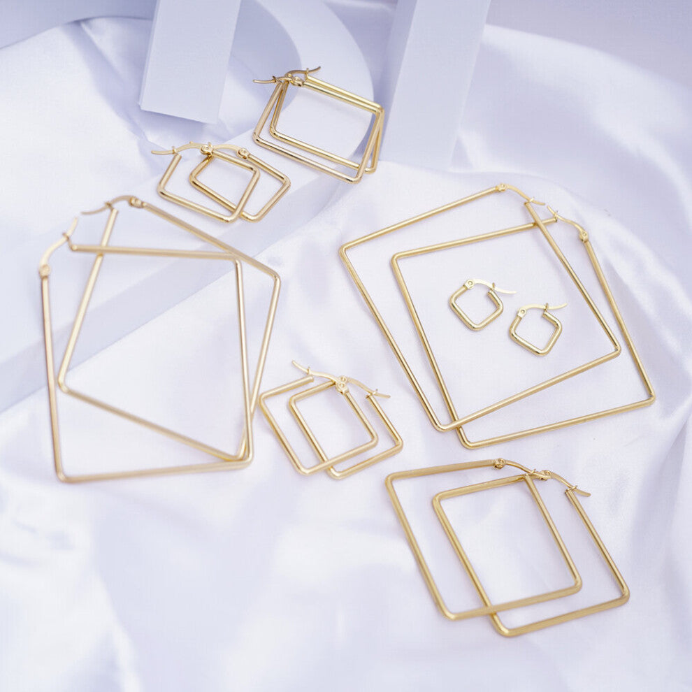 7 Different Sizes Stainless Steel Big Hoop Earings Hoops Square Huggie Small Circle Earrings for Women Girls Jewelry