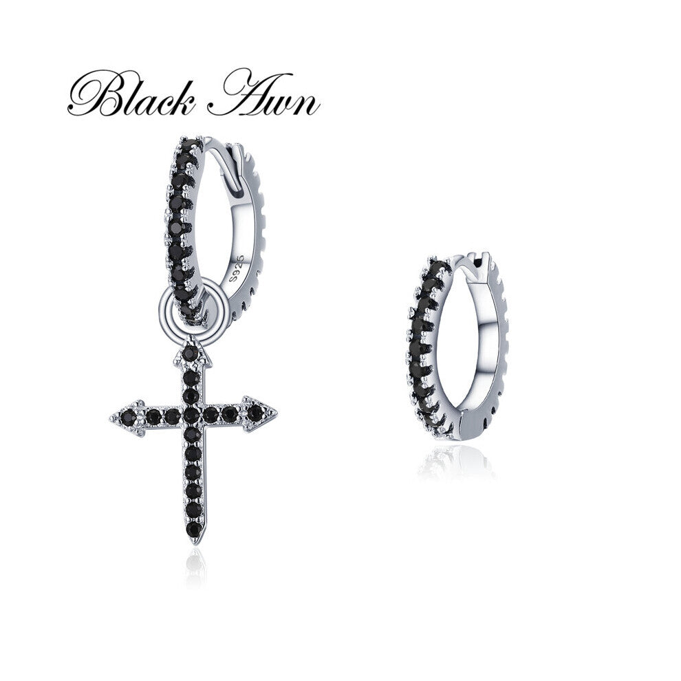 Awn Silver Round Spinel Engagement Cross Hoop Earrings for Women Jewelry Bijoux I203