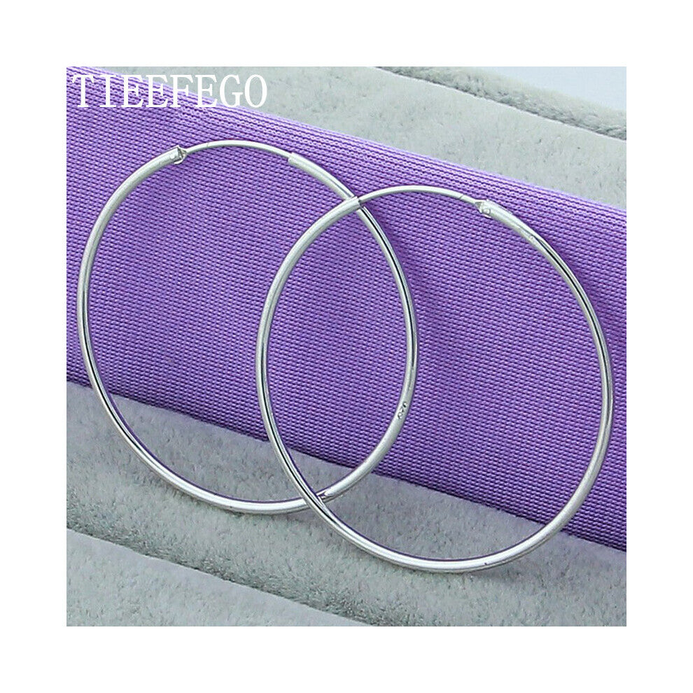 925 Sterling Silver Round Circle 35-50-60mm Hoop Earrings For Woman Wedding Engagement Party Charm Jewelry Gift