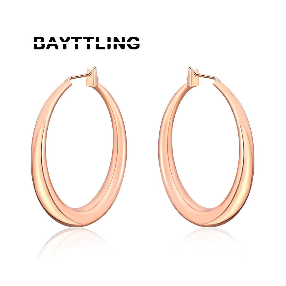 BAYTTLING 925 Sterling Silver Gold-Rose Glossy Round Hoop Earring For Woman Party Engagement Statement Jewelry Gift