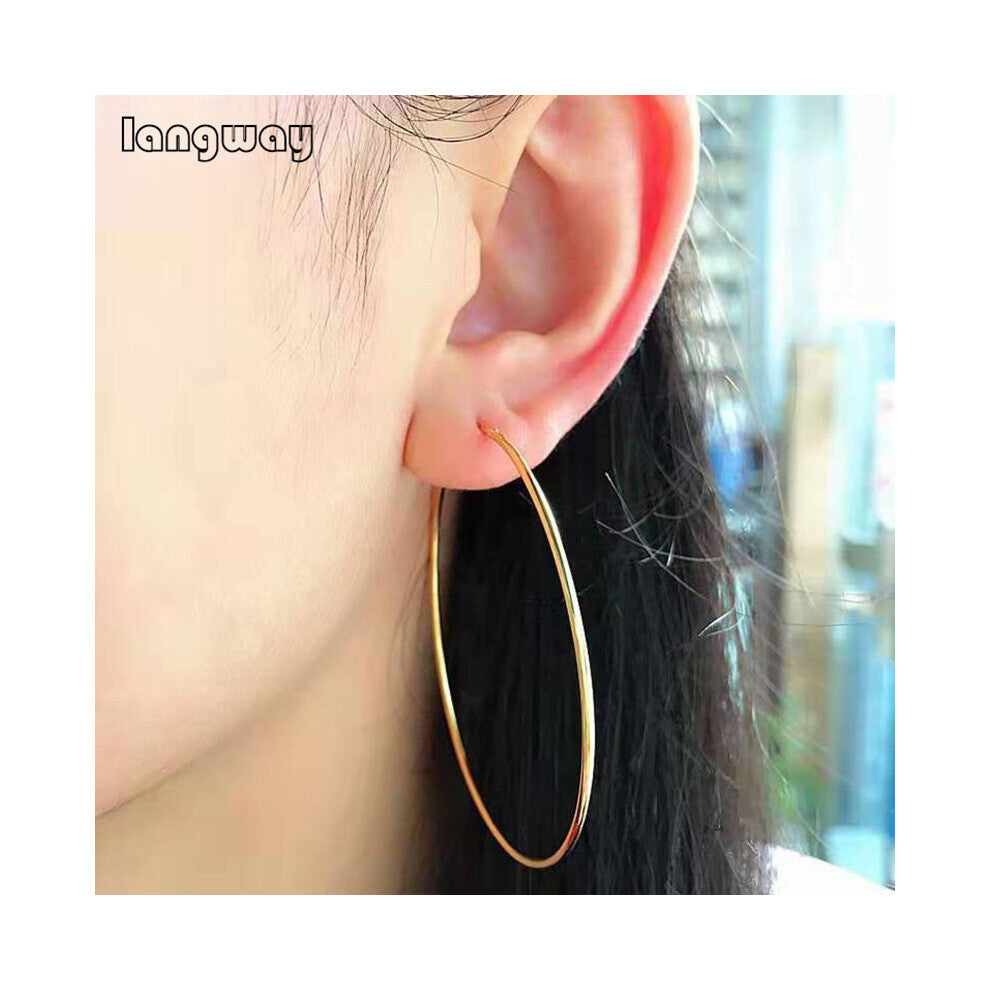 Golden-Gold Round Circle Big Earrings Hoops For Women Large Hoop Earrings 925 Sterling Silver Gold-plated Jewelry