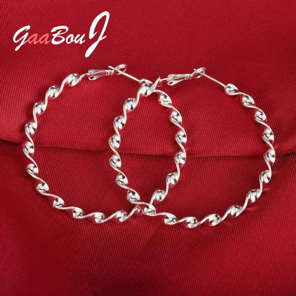 925 Stamp Silver Round Big 45MM Twisted Hoop Earrings For Women Wedding Engagement Party Charm Jewelry