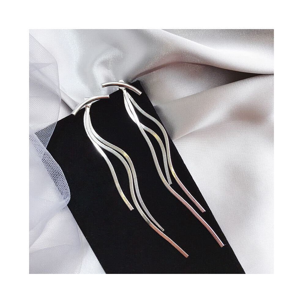 Vintage Glossy Arc Bar Long Tassel Drop Earrings for Women Geometric Jewelry Hanging Pendientes