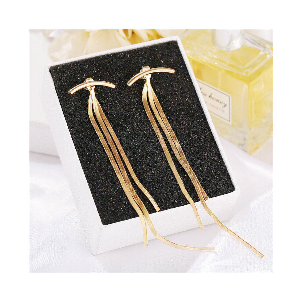 Vintage Glossy Arc Bar Long Thread Tassel Drop Earrings for Women Geometric Jewelry Hanging Pendientes