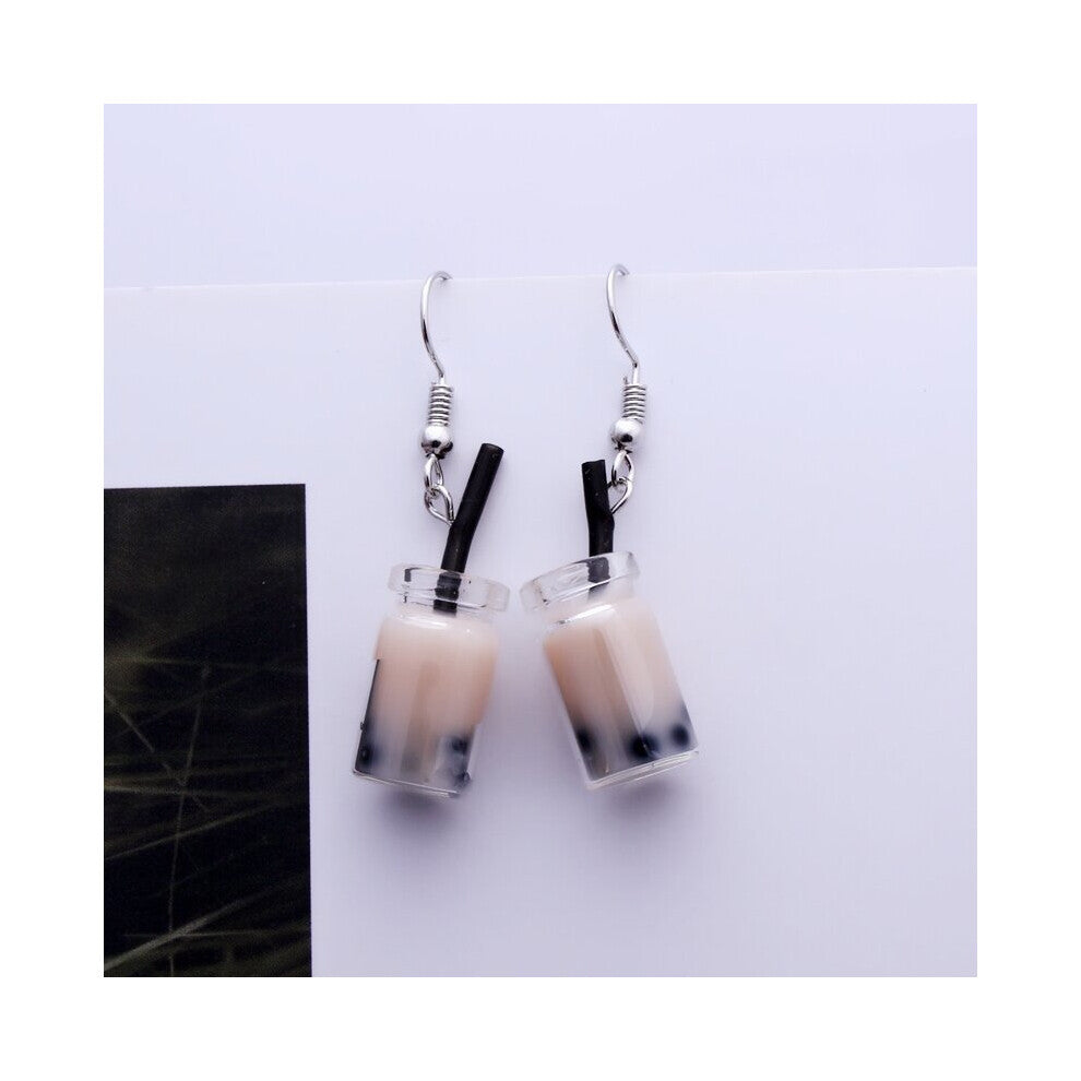 Creative Unique Bubble Tea Drop Earrings for Women Personality Milk Tea Drink Earring Funny Party Jewelry Girl Gift