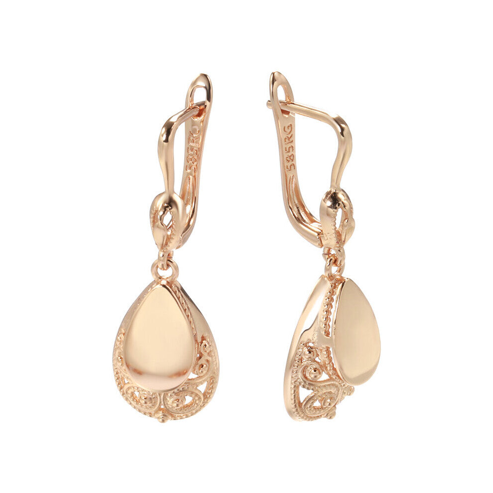 Kinel Glossy Drop Earrings for Women 585 Rose Water Retro Drop Earrings Ethnic Bride Wedding Jewelry