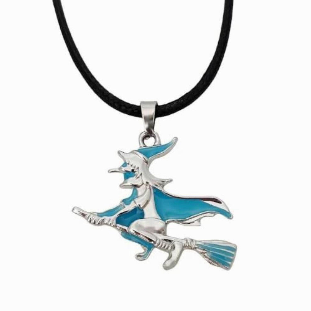 Witch Flying On Broom Stick Pendant With Synthetic Leather Necklace, Necklace For Girls, Halloween Hamper()