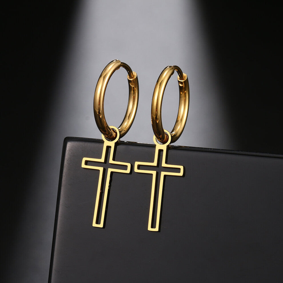 Stainless Steel Earrings Gothic Cross Plated Hoops Earrings Charm Earrings For Women Jewelry