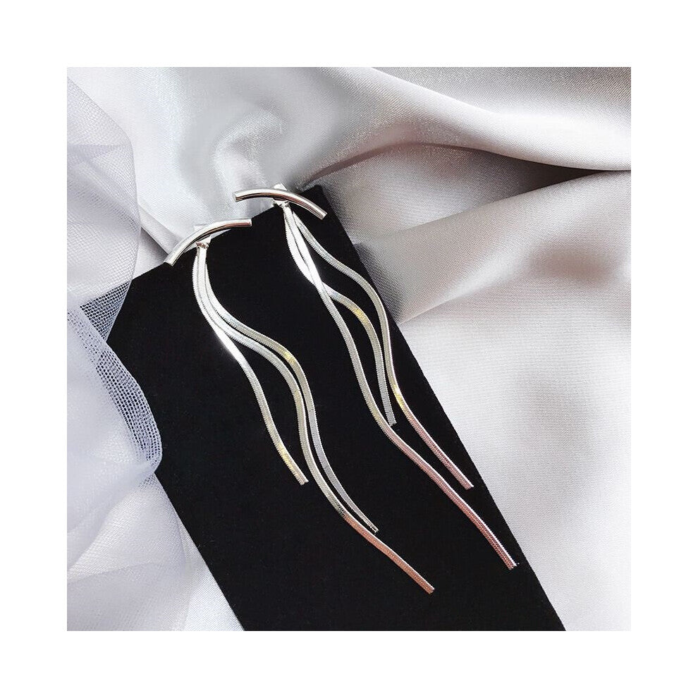 Vintage Glossy Arc Bar Long Tassel Drop Earrings for Women Geometric Jewelry Hanging Pendientes